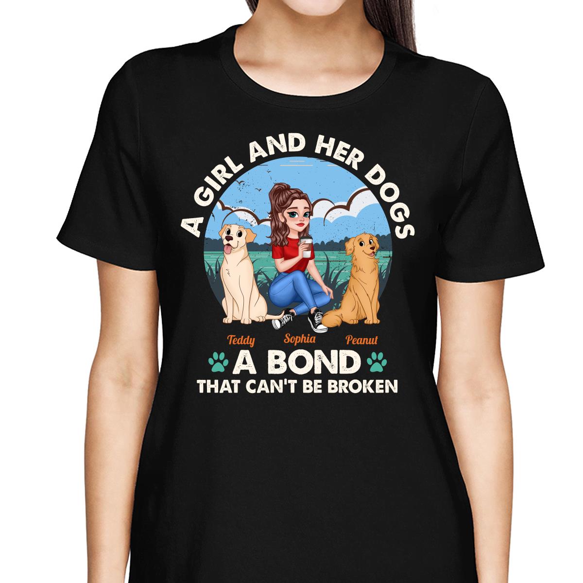 Bond Can‘t Be Broken Pretty Cartoon Woman & Cute Sitting Dog Personalized Shirt