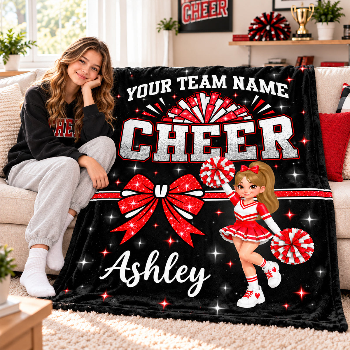 Cheerleader Cheer Custom Name Team Name - Personalized Fleece Blanket - Christmas Gift For Cheerleaders, Daughter, Granddaughter