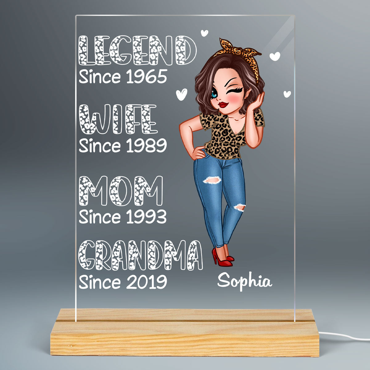 Legend Wife Mom Grandma Est Personalized Rectangle Acrylic Plaque With LED Night Light