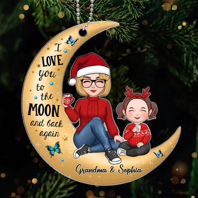 Cute Grandma Grandkid On Golden Moon Christmas Gift Personalized Acrylic Ornament