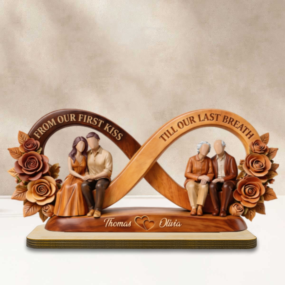 From Our First Kiss Till Our Last Breath Infinity Love - Personalized 2-Layered Wooden Plaque - Heartfelt Gift For Him, Gift For Her