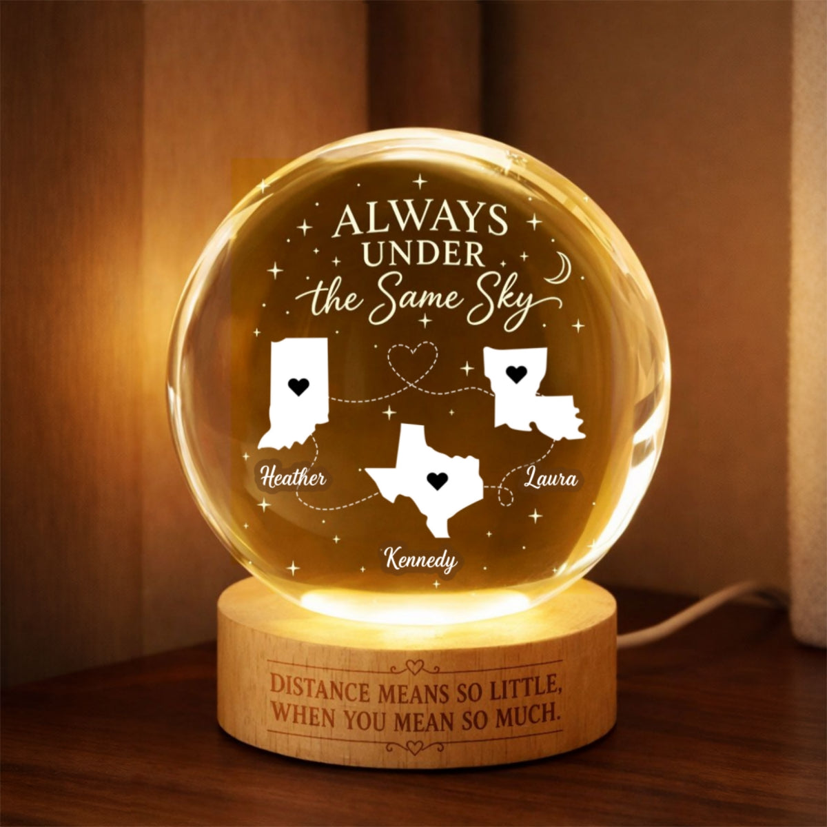 Long Distance Family Custom State Map - Personalized Crystal Ball LED Night Light - Togetherness Christmas Gift for Family