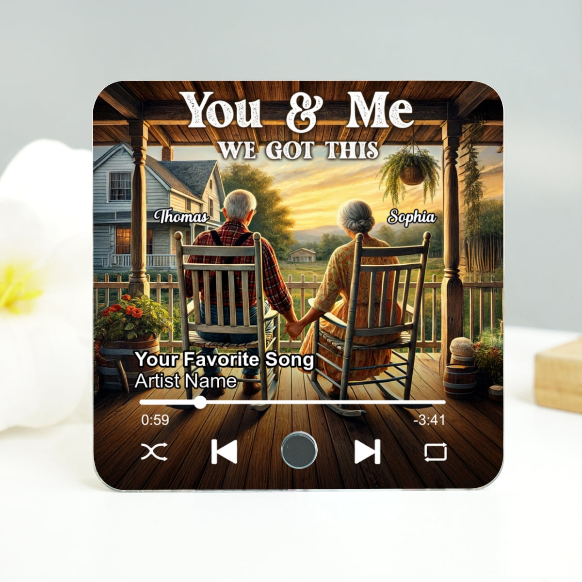 Old Couple Sitting On The Porch Personalized Music Fridge Magnet, Heartfelt Gift For Couple, For Him, For Her, Boyfriend, Girlfriend, Husband, Wife