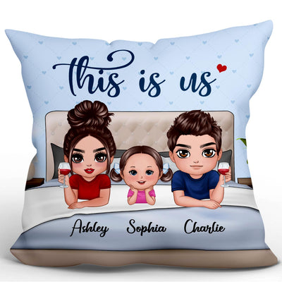 Family Couple Kid Chin On Hands On Bed Personalized Pillow