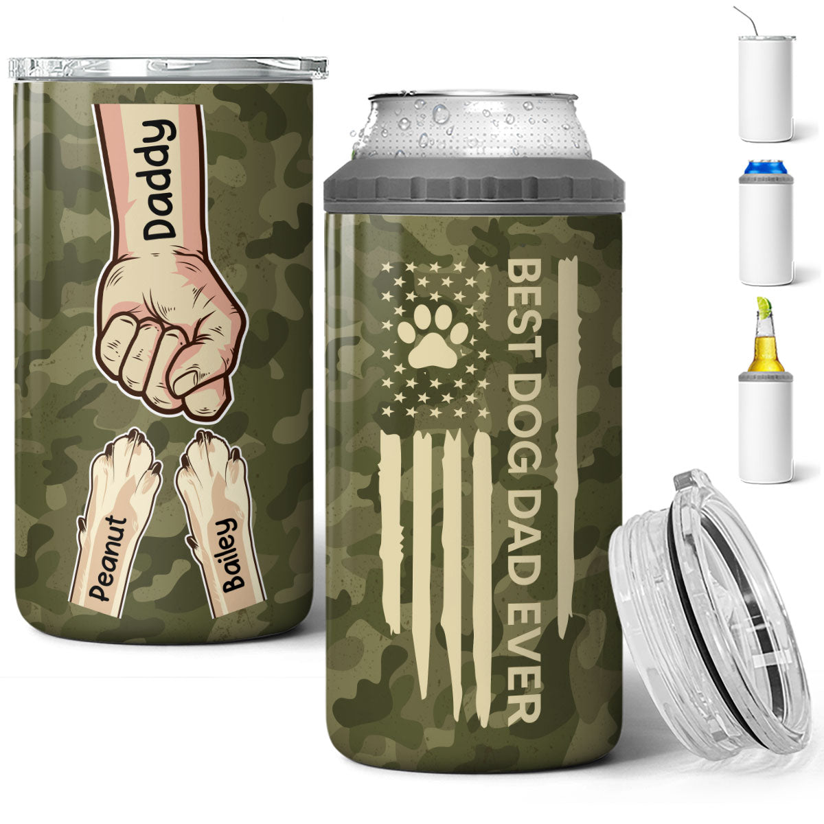 Best Dog Dad Ever Nation Flag Fist Bump And Paws Personalized 4 In 1 Can Cooler
