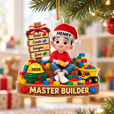 Little Cute Kid Master Builder - Personalized Acrylic Ornament - Christmas Gift For Kids, Son, Grandson, Daughter, Granddaughter