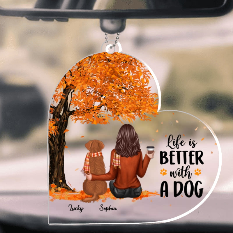Fall Season Life Is Better With Dogs Personalized Car Hanging Acrylic Ornament