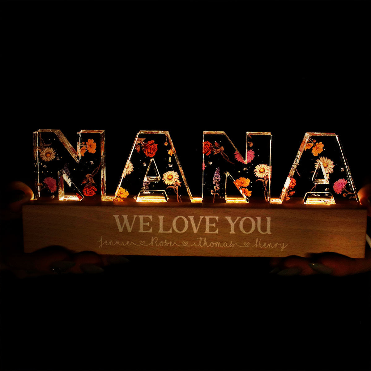 Custom Birth Month Flower - Personalized Acrylic Block Plaque LED Night Light - Gift for Mom, Gift for Grandma, Gift for Wife