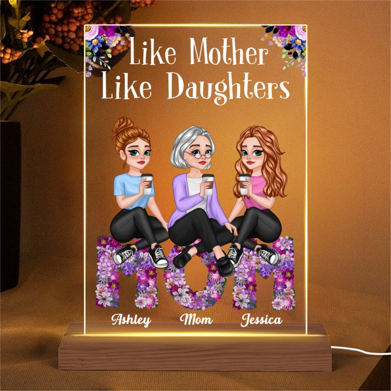 Love Between Pretty Cartoon Mother & Daughter Forever Floral MOM Personalized Rectangle Acrylic Plaque With LED Night Light