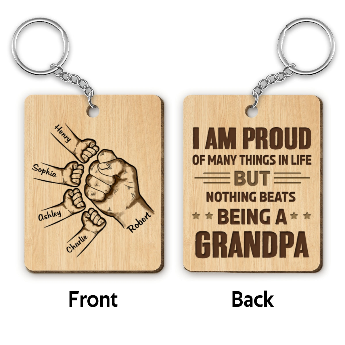 Nothing Beats Being A Grandpa Personalized Wooden Keychain