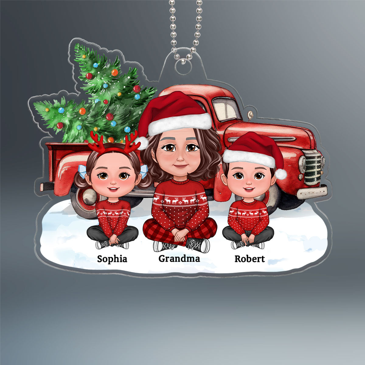 Grandma Grandkids Crossed Legs Sitting Front Christmas Car Personalized Acrylic Ornament
