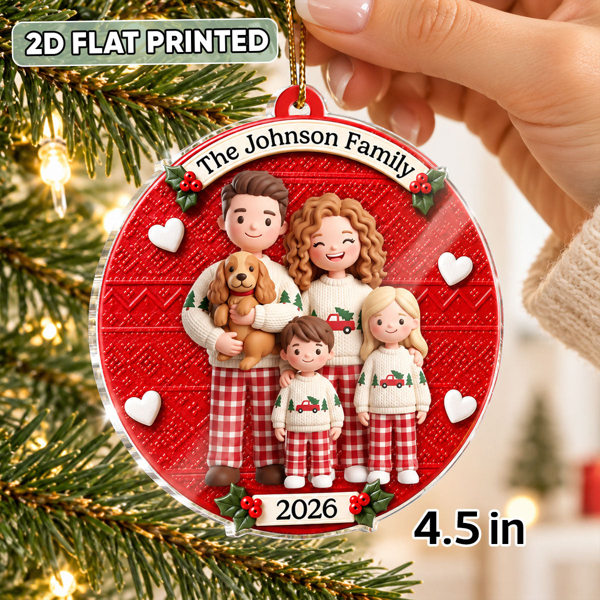 Custom Family Cartoon Portrait from Photo - Personalized Acrylic Ornament - Christmas Gift Keepsake for Family