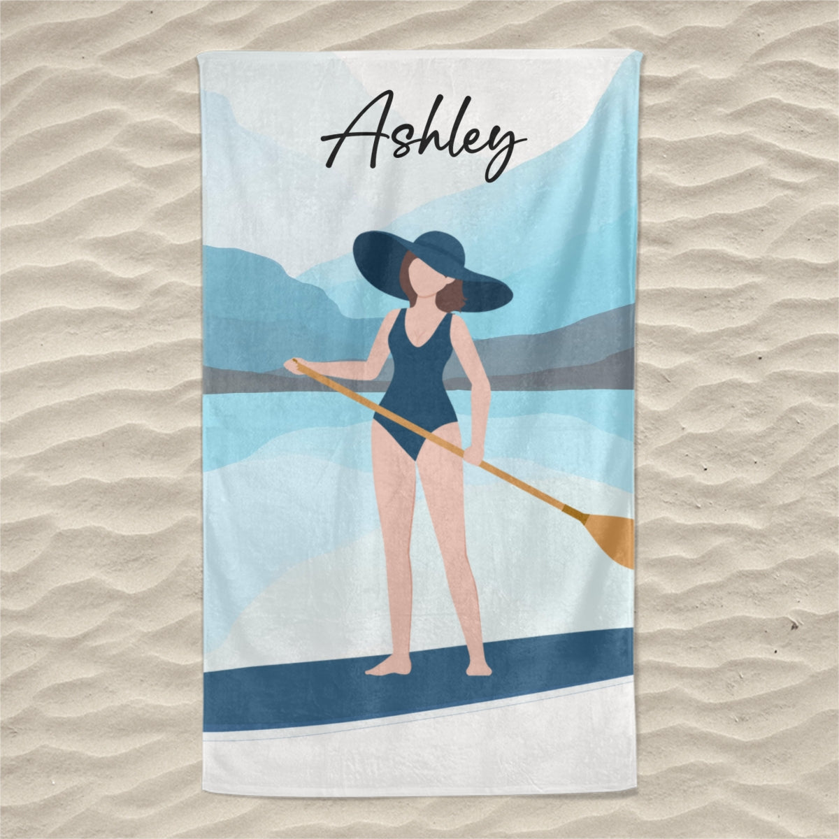 Woman Paddle Boarding Summer Gift Personalized Beach Towel