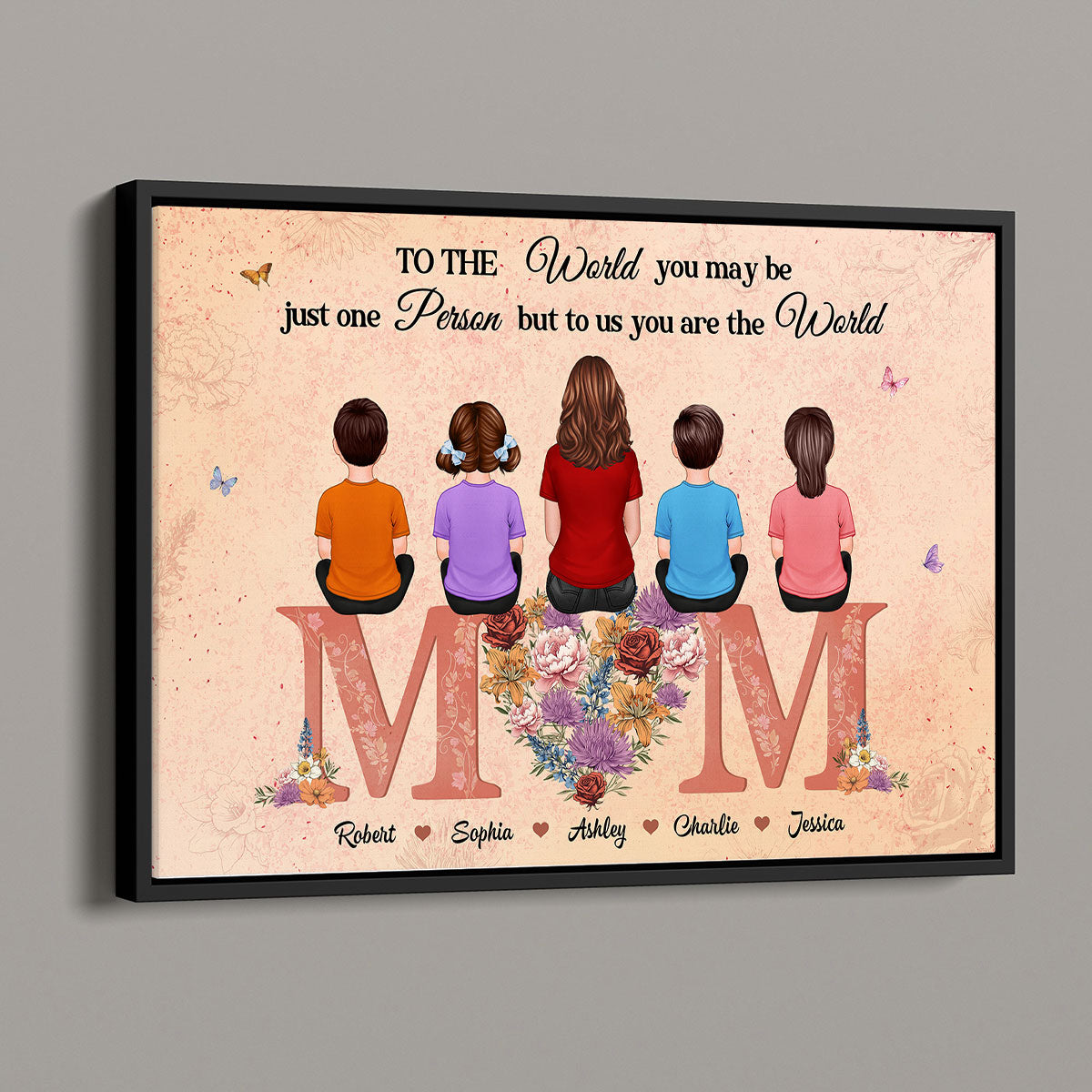 Mom Heart Birth Month Flowers Sitting On Text Personalized Poster