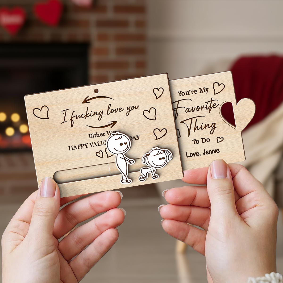 I Fcking Love You Funny Inappropriate Couple - Personalized Wooden Slider Ornament - Funny Gift For Him, For Her