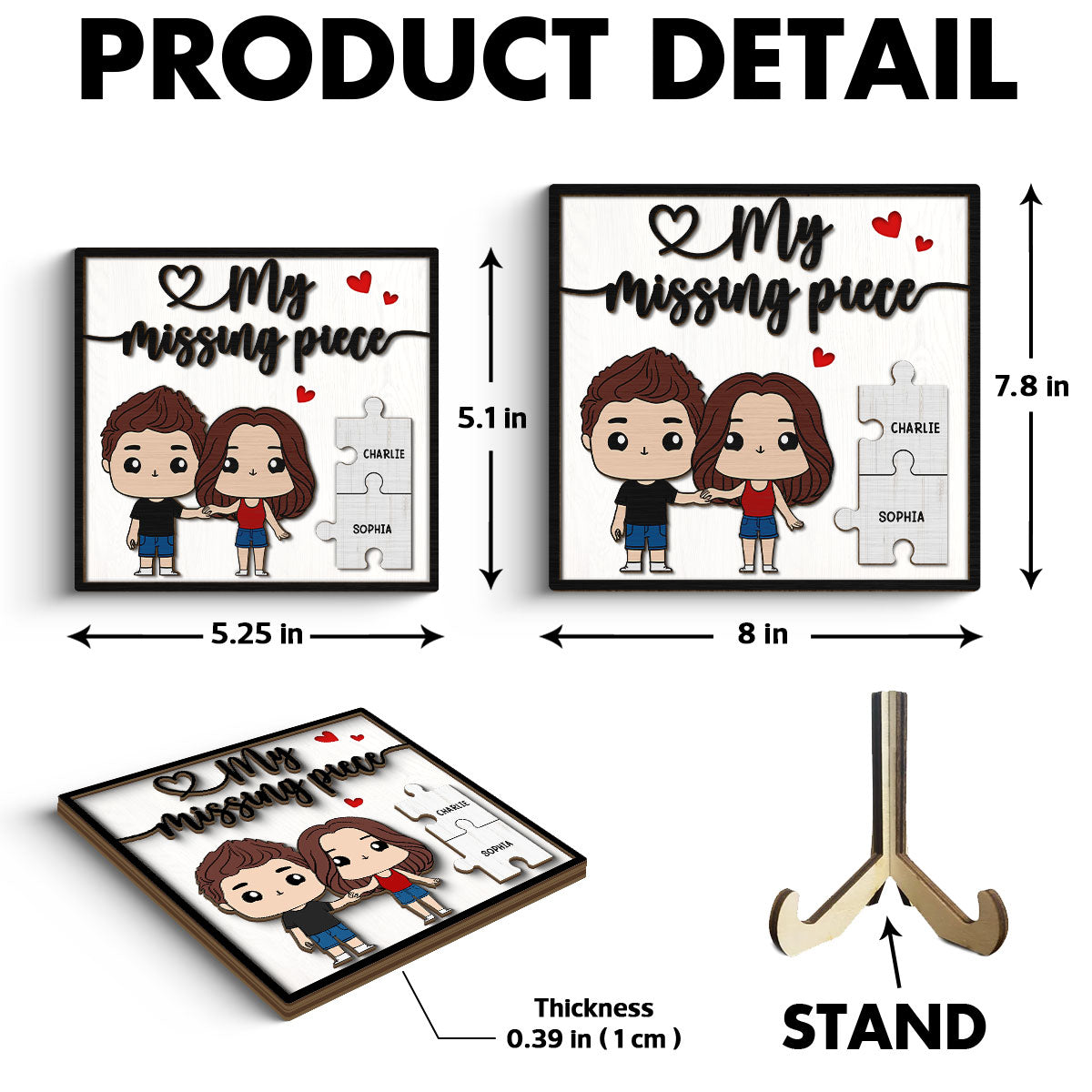 My Missing Piece Funny Chibi Couple Valentine‘s Day Gift For Her Gift For Him Personalized 2-Layer Wooden Plaque