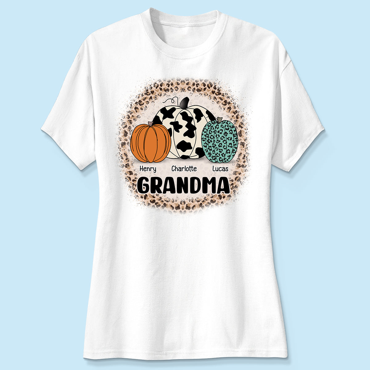 Grandma Mom Pumpkins Leopard Pattern Personalized Shirt