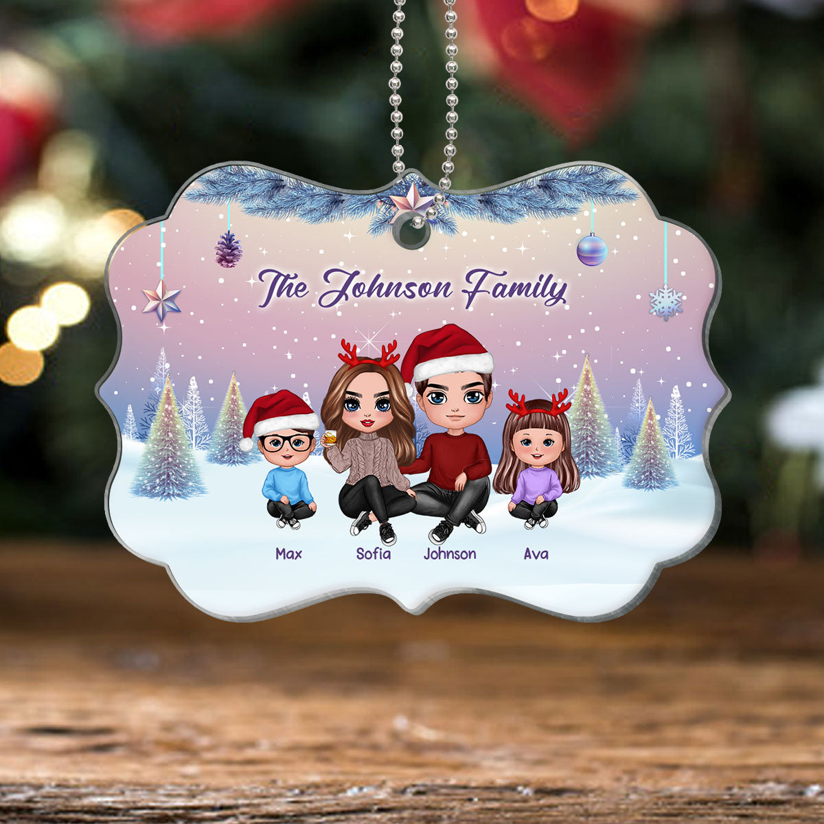Doll Family Gradient Background Christmas Personalized Acrylic Ornament