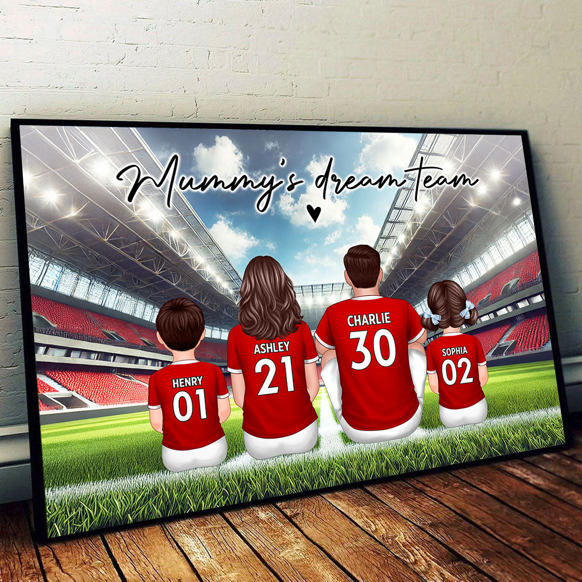 Mummy's Dream Team Football Family Sitting Personalized Poster, Gift for Mum, Wife