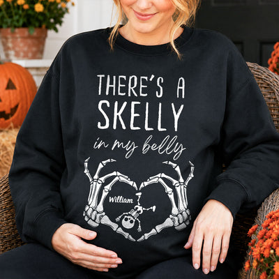 There's A Skelly In My Belly Halloween Pregnancy - Personalized Shirt - Spooky Mama Gift, Funny Pregnancy Gift