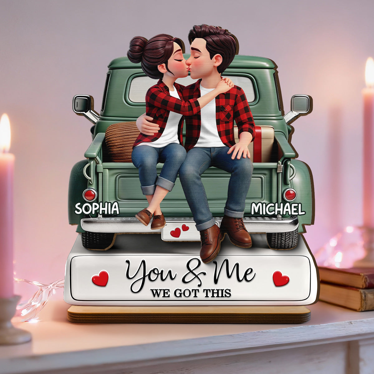 Forever Love Couple Kissing On The Truck - Personalized 2-Layered Wooden Plaque - Valentine's Day Gift For Couple, For Him, For Her