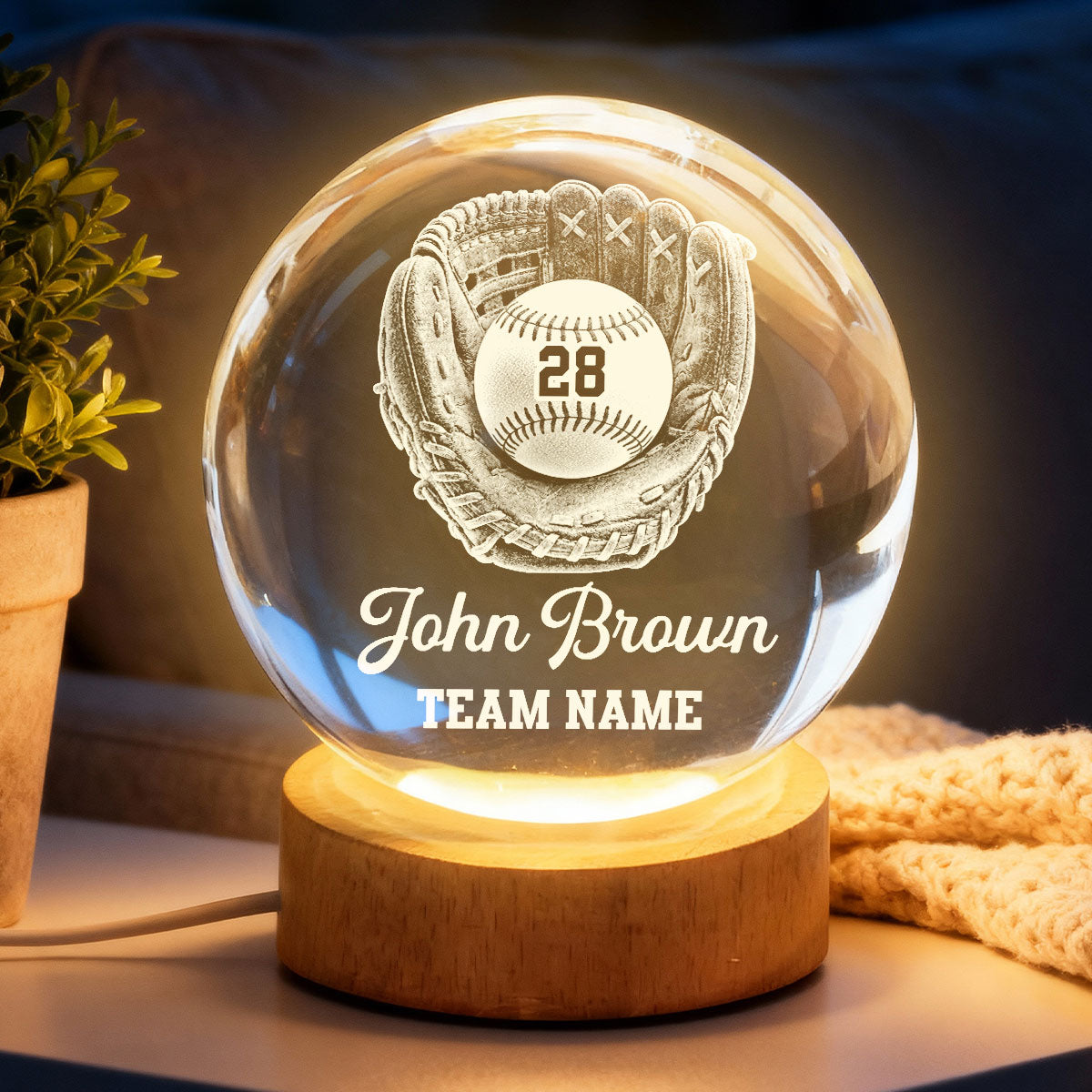 Proud Baseball Player Custom Name And Number - Personalized Crystal Ball - Christmas Gift For Teenagers, Kids, Baseball Players, Baseball Lovers, Daughter, Granddaughter, Son, Grandson