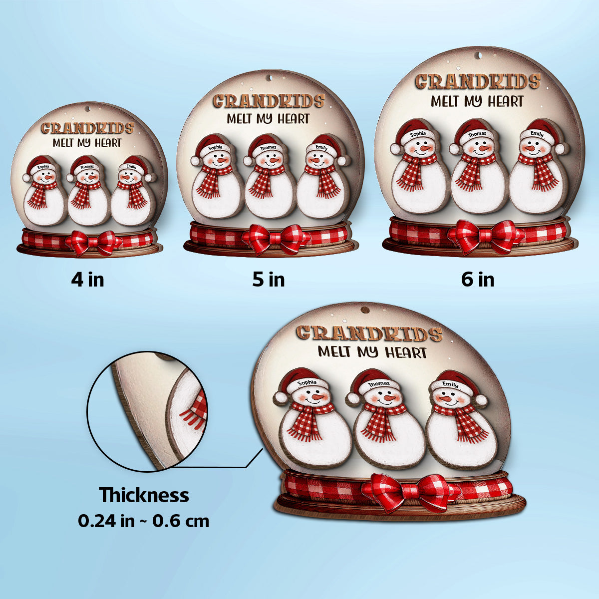 Grandkids Melt Our Hearts Folk Art Snowman - Personalized 2-Layer Wooden Ornament - Christmas Decor
