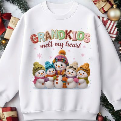 Heartwarming Christmas Snowman Grandma Grandkids Melt My Heart - Personalized Sweatshirt