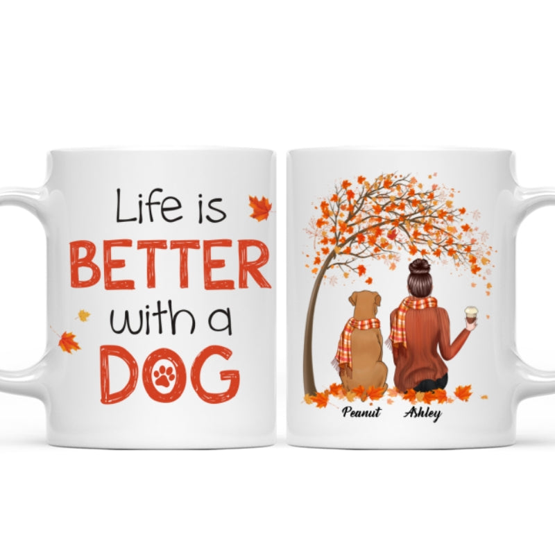 Fall Season Life Is Better With Dogs Personalized Dog Coffee Mug