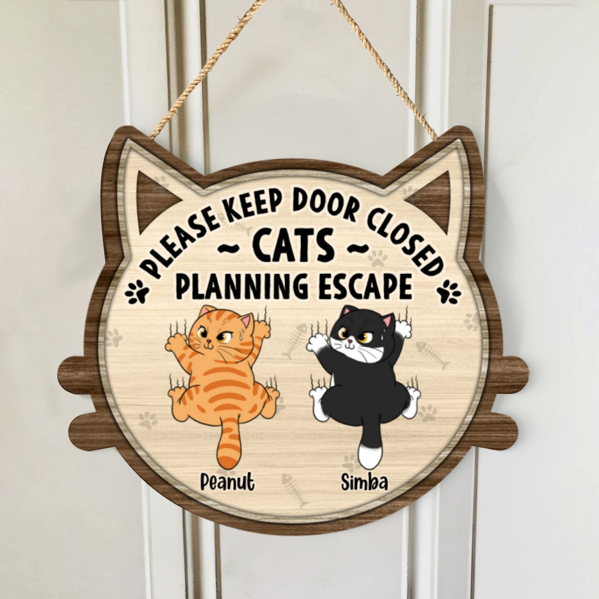 Funny Cats Planning Escape Personalized Wood Sign