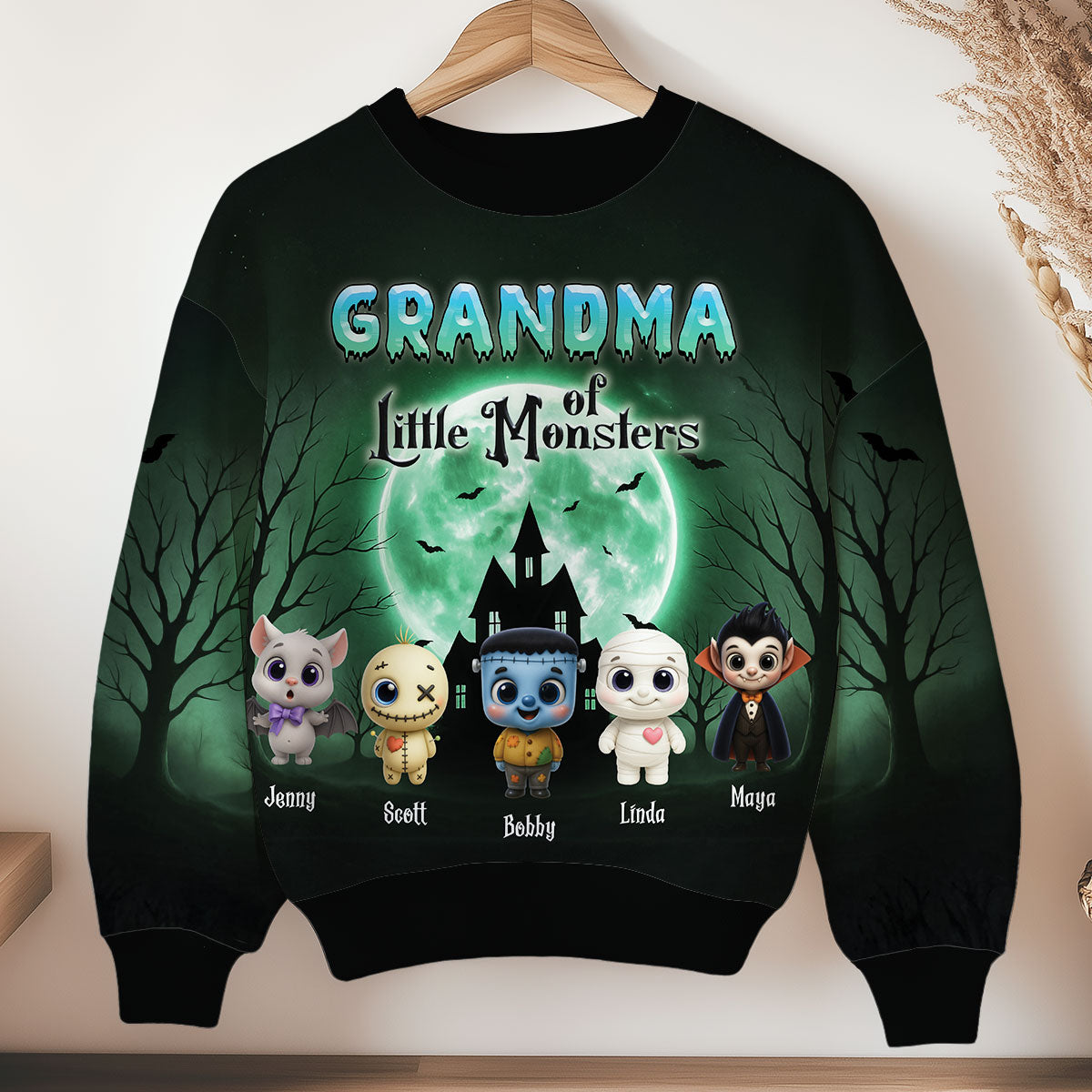 Grandma Mom Little Monsters Teal Theme Personalized 3D Sweatshirt, Halloween gift for Grandma