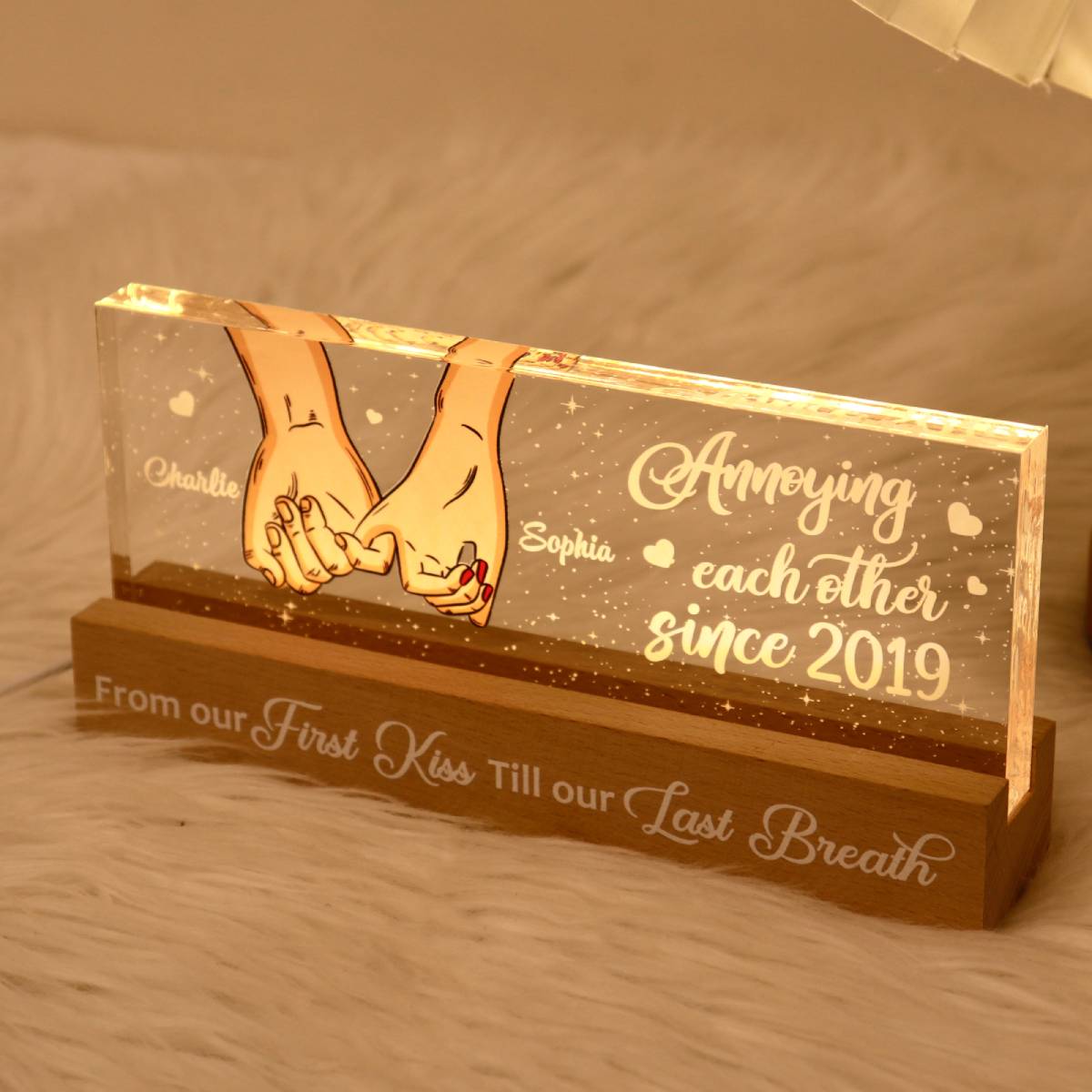 Couple Holding Hands Personalized Acrylic Block LED Night Light
