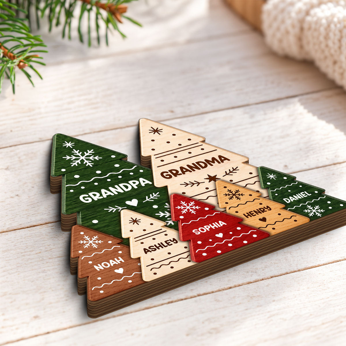 Rustic Christmas Tree - Personalized Wooden Block Plaque - Christmas Decor For Grandparents