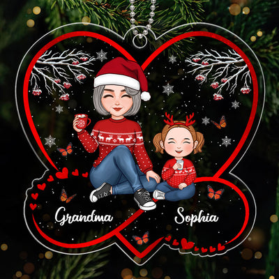 Infinity Heart Cute Grandma Grandkid Sitting Christmas Gift For Granddaughter Grandson Personalized Acrylic Ornament