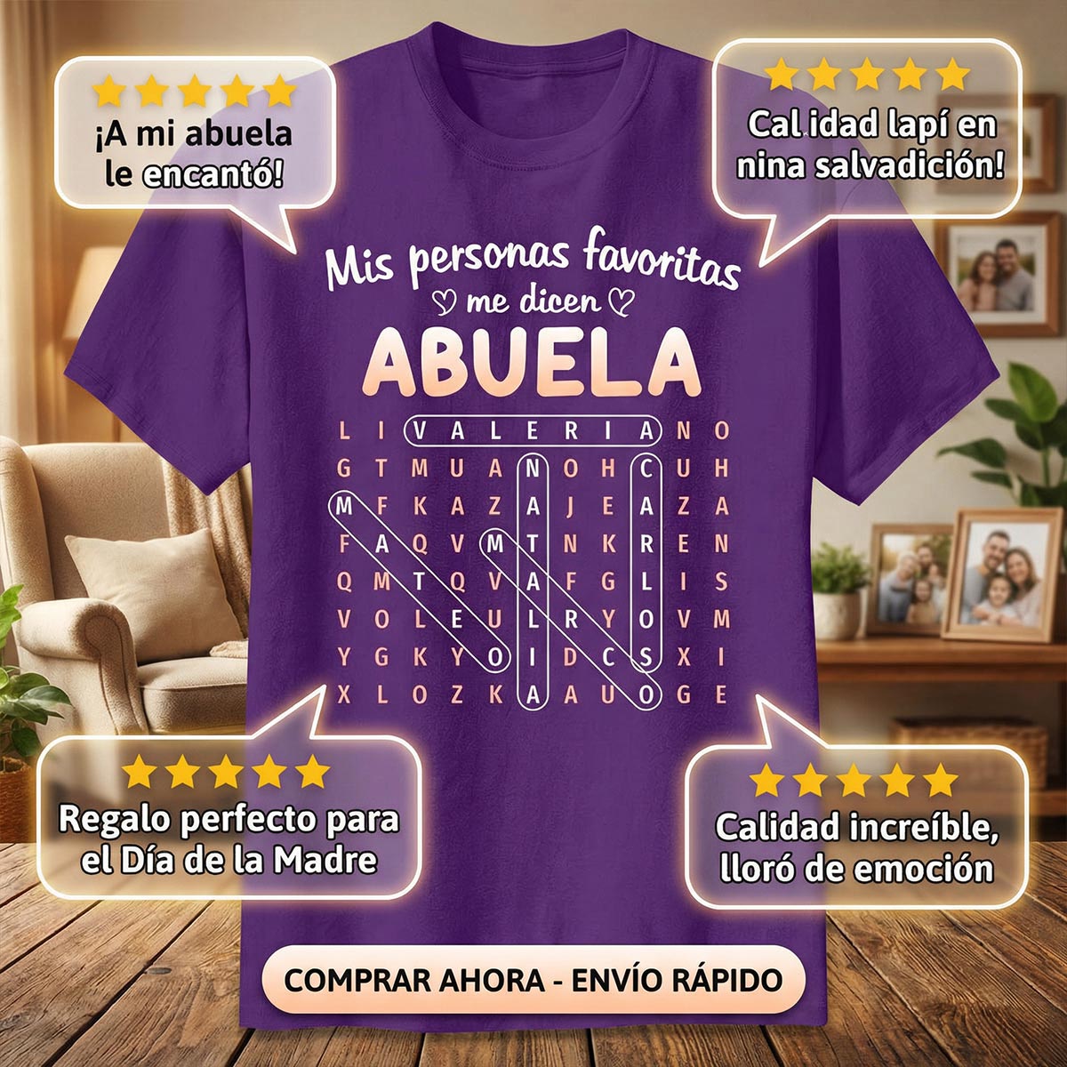 My Favorite People Call Me Abuela Word Search Puzzle - Personalized Shirt - Mother's Day Gift for Spanish Grandma