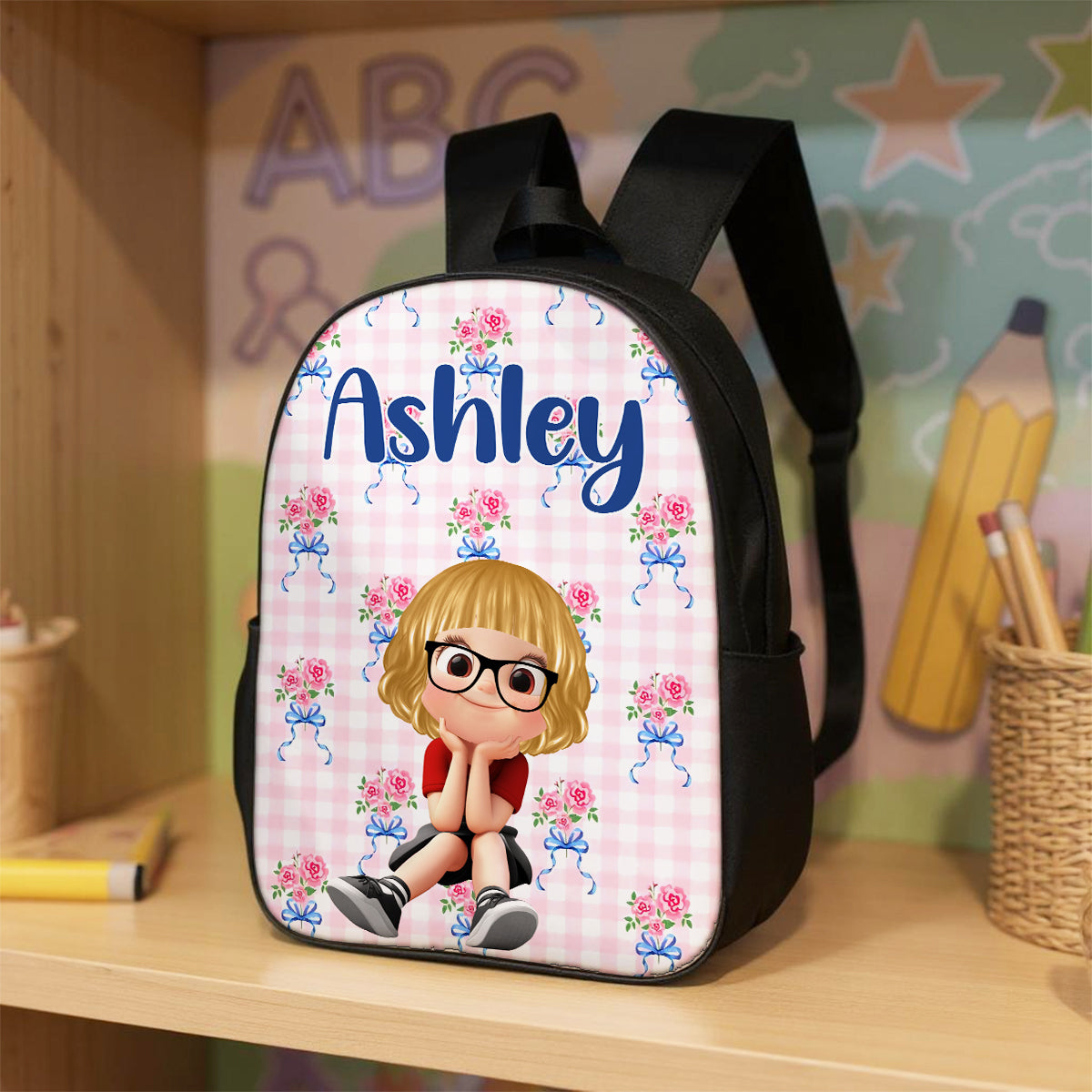 Floral Pink Pattern Personalized Backpack, Custom Back to School Kids Backpack, Kindergarten Elementary School Bookbag for Girl