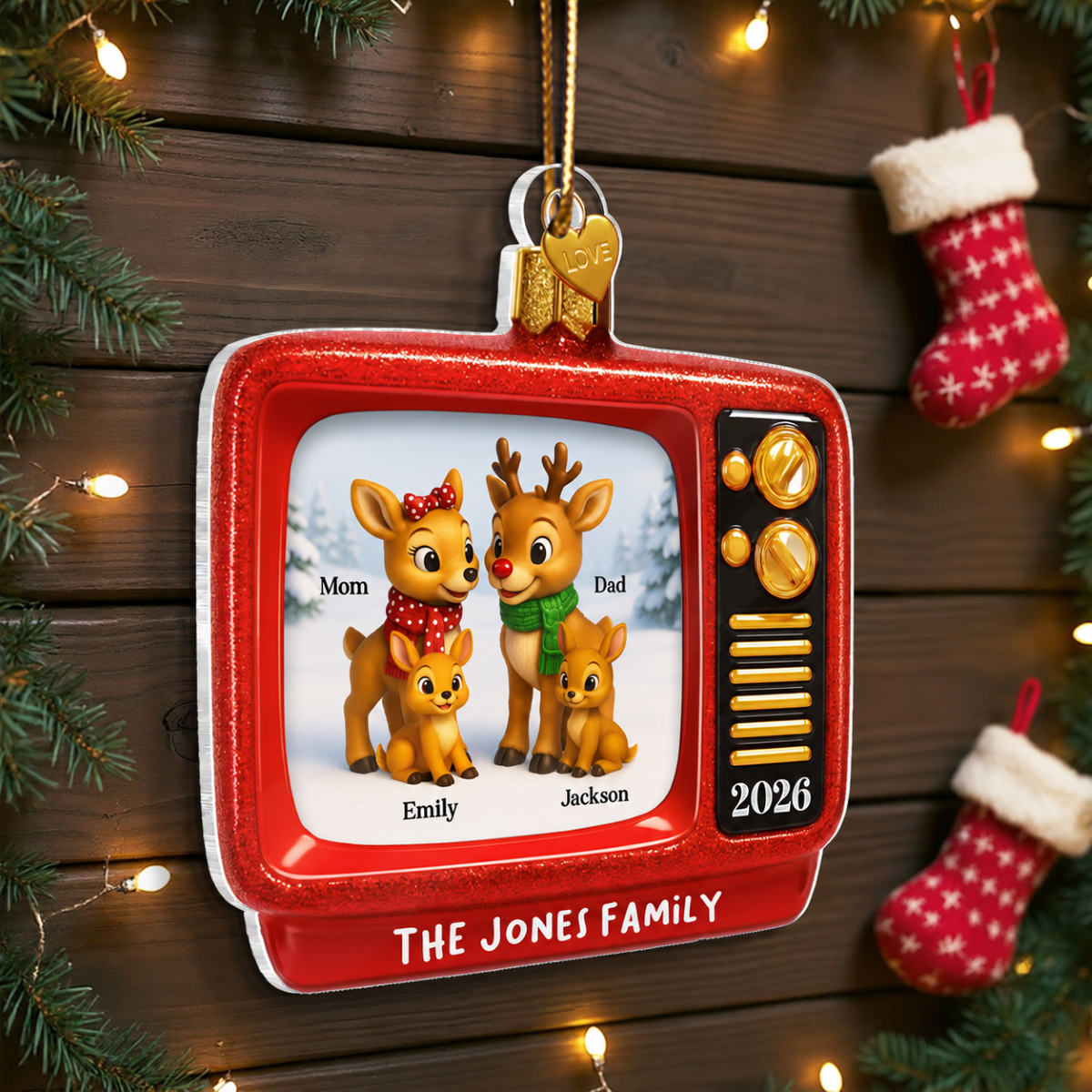 Christmas Classic Reindeer on TV Personalized Acrylic Ornament