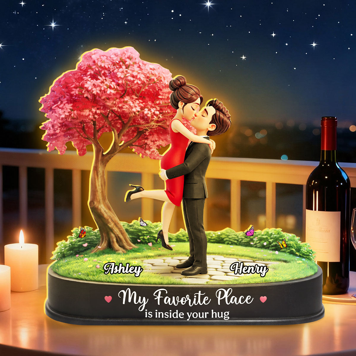 My Favorite Place is Inside Your Hug Couple Kissing - Personalized Light Box - Valentine's Day Gift for Her, for Him