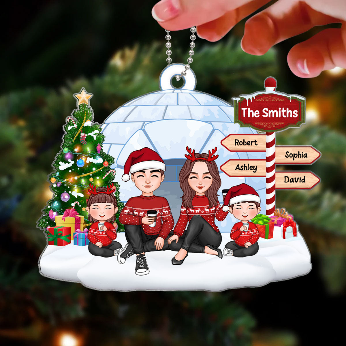 North Pole Cute Family Sitting Personalized Acrylic Ornament