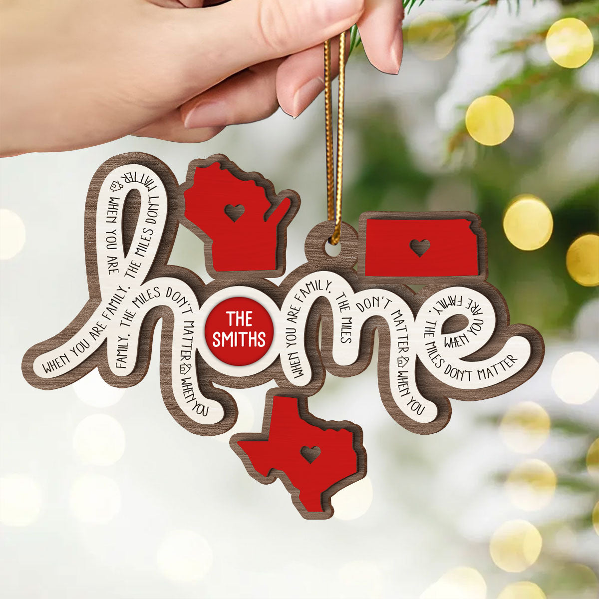 Togetherness Family Home Sweet Home Long Distance Relationship Personalized 2-Layer Wooden Ornament