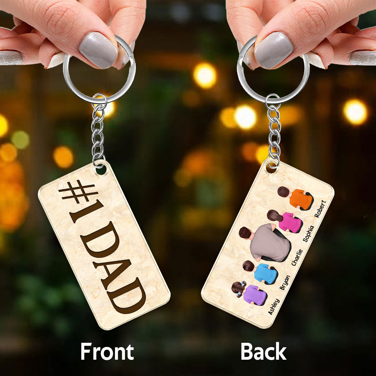 Best Dad Ever Back View Man Kids Dog Cat Personalized Acrylic Keychain