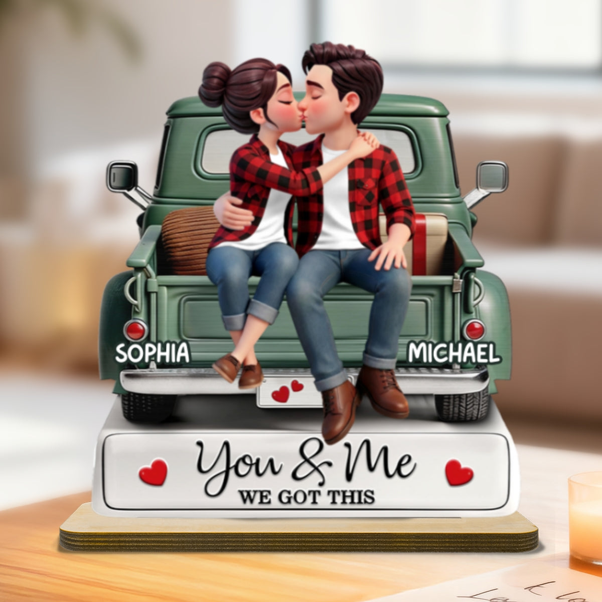 Forever Love Couple Kissing On The Truck - Personalized 2-Layered Wooden Plaque - Valentine's Day Gift For Couple, For Him, For Her