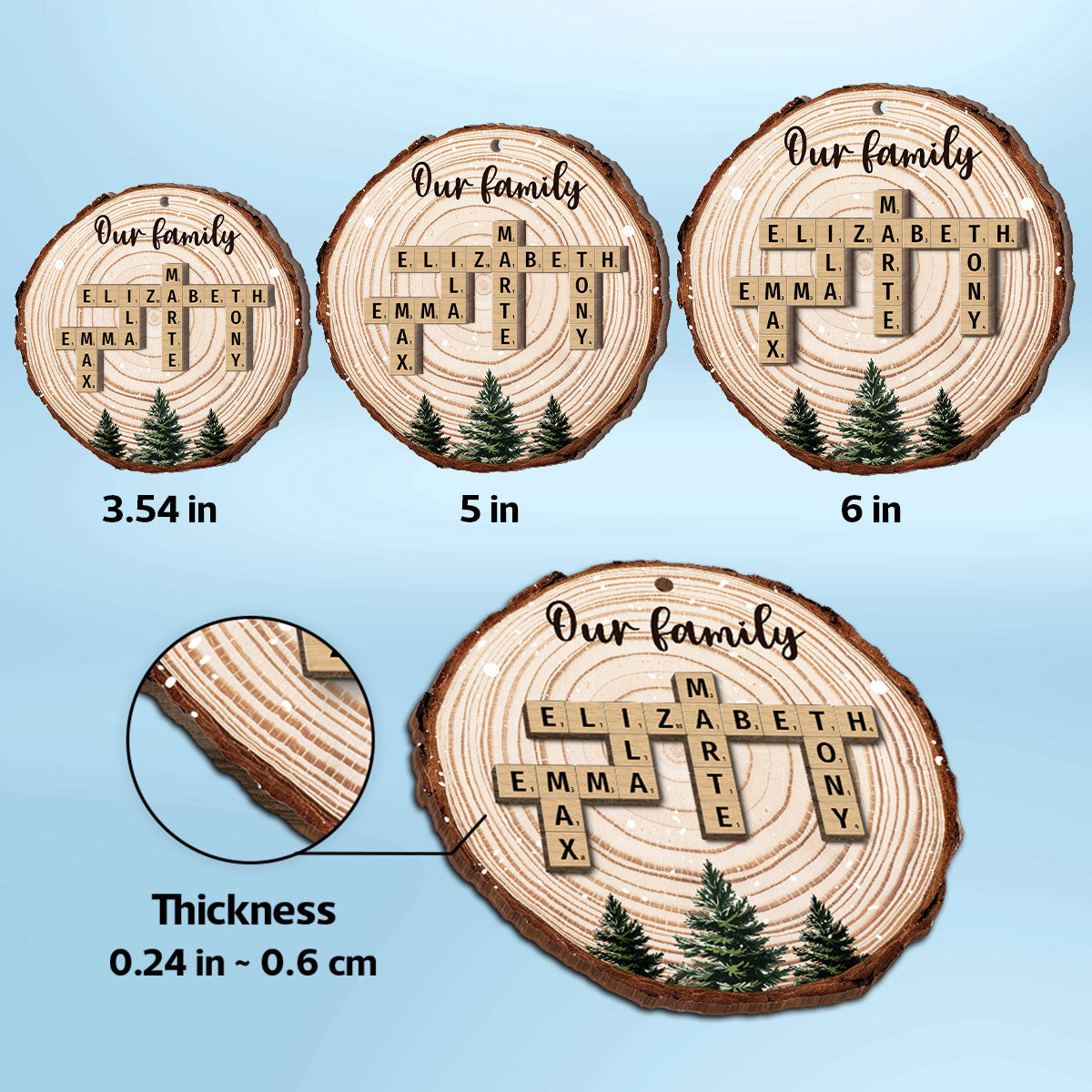 Christmas Tree Wood Pattern Family Names Puzzle Crossword Personalized 2-Layer Wooden Ornament, Christmas Gift For Family