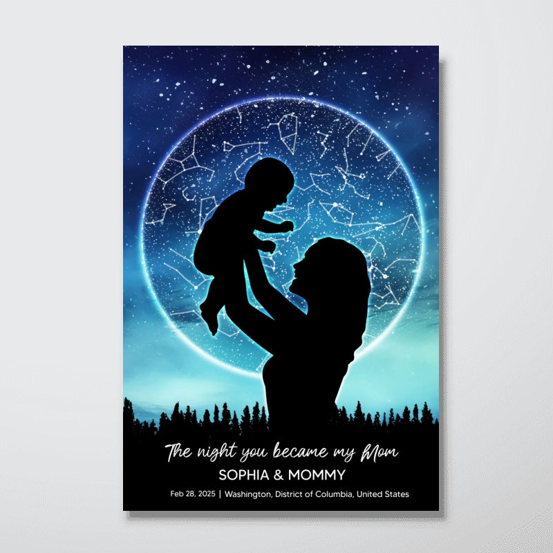 Under These Stars You Became My Mom Personalized Poster, Custom Star Map, Capture the Precious Moment, Gift, Constellation Print, Real Astronomical Data