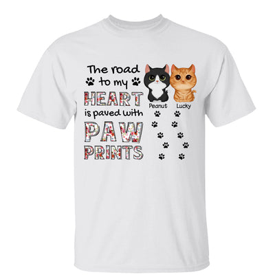 The Road To My Heart Is Paved With Paw Prints Watercolor Cute Cat Face Cat Mom Personalized Shirt