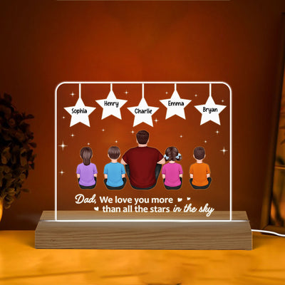 Best Dad Ever Back View Man Kids Dog Cat Sitting Under Stars Personalized Custom Shape Acrylic Plaque Warm LED Night Light