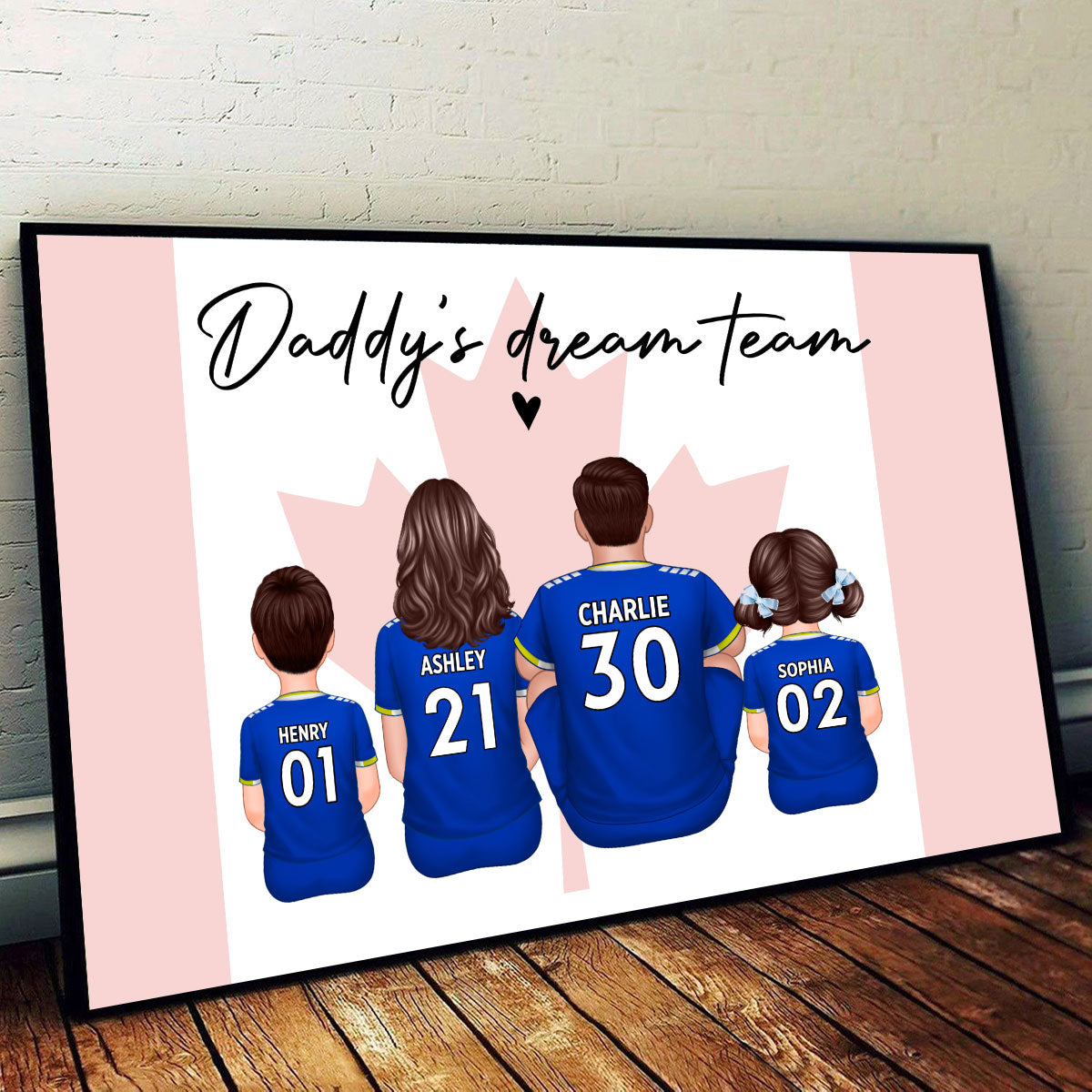 Daddy's Team Soccer Football Family Sitting Personalized Poster, Gift For Family, Dad, Grandpa, Husband
