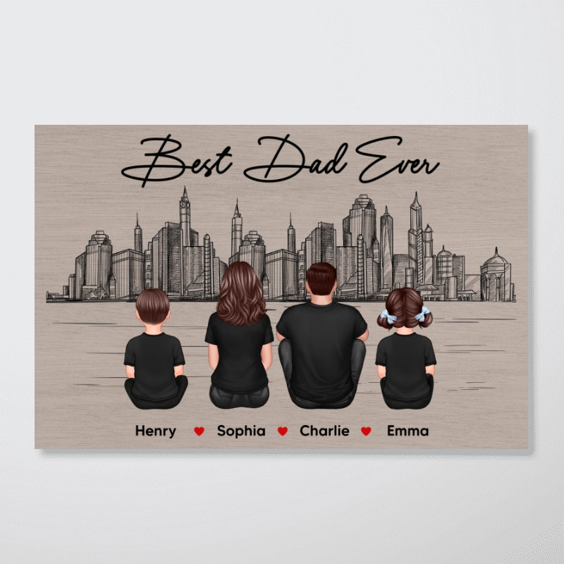 Skyline Family Sitting Back View Personalize Poster, Father's Day gift for Husband, for Dad, for Grandpa