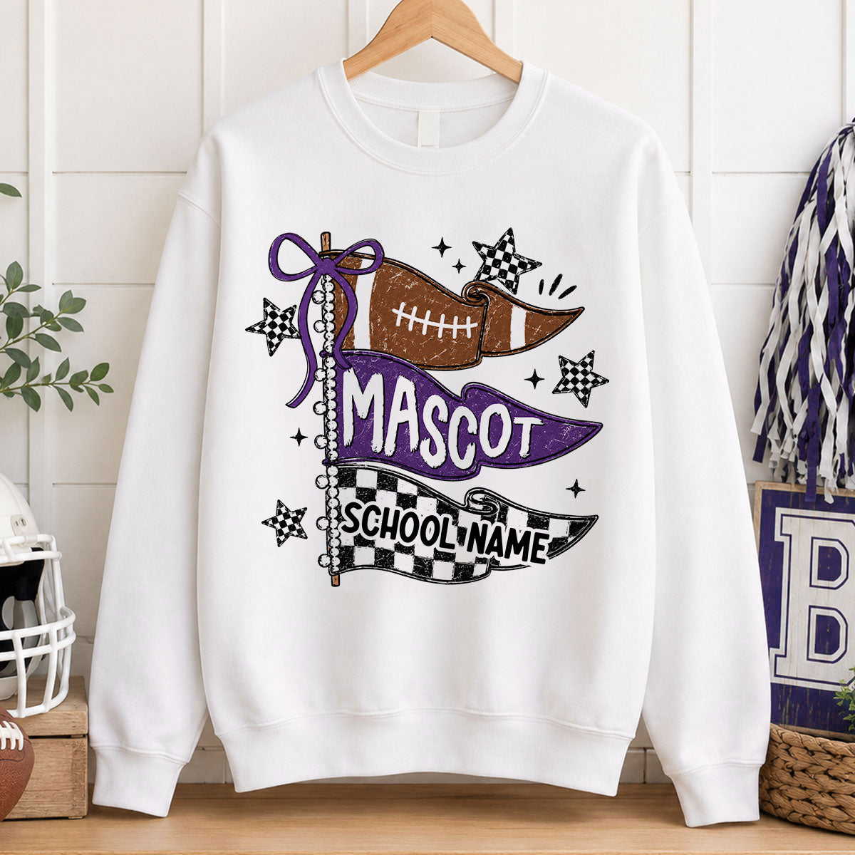 Custom Football Mascot Pennant - Personalized Shirt - School Spirit Shirt, Game Day Shirt For Football Mom