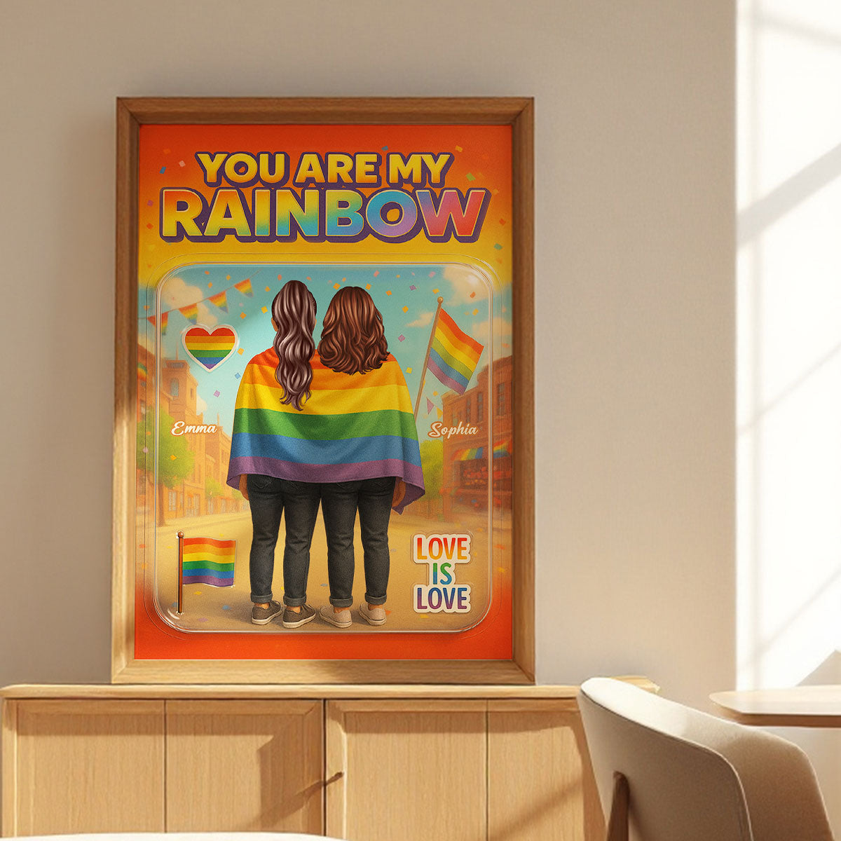 Pride Month LGBT Couple Custom Figure Personalized Poster, Gift For Couple